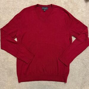 Banana Republic Men's 100% Merino Wool V-Neck Sweater Red Size Large Luxury